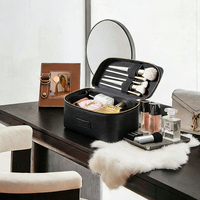 Nouvel Organisateur de Voyage Grande Capacité Portable pour Pinceaux de Maquillage, Trousse de Toilette en Cuir PU, Sacs Cosmétiques Couleur Noire