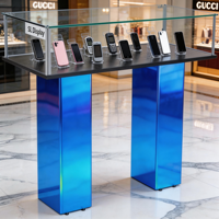 Comptoir de présentation de luxe pour téléphones, en acier inoxydable, mobilier de magasin en bois, vitrine en verre pour téléphones portables