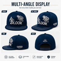 Gorra Snapback Azul Marino con Bordado Floral 3D Premium, Ajuste Estructurado, Estilo Urbano, con Letras Bloom Personalizadas