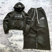 MS902 Ensemble de survêtement sportif d'hiver en patchwork, personnalisé, avec broderie et effet délavé par pulvérisation et acide, comprenant un sweat à capuche délavé à l'acide - Vente en gros