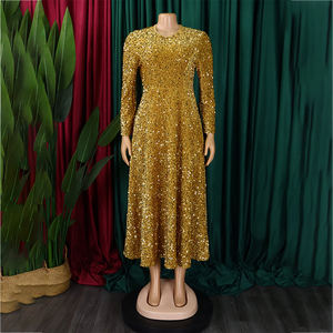 فستان سهرة رسمي أنيق عالي الجودة بمقاسات كبيرة، فستان حفلات مزين بالترتر بأكمام طويلة يصل إلى الكاحل للنساء - Product Image 6