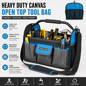 Bolsa de Herramientas para Electricista de Lona Resistente Personalizada OEM, Bolsa de Herramientas Plegable con Parte Superior Abierta para Construcción, Energía Solar Fotovoltaica, Fontanería, Jardinería - Product Image 1