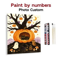 Kit de peinture par numéros DIY pour adultes, motif chat citrouille d'Halloween, pour décoration murale et art domestique, vente en gros