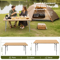 Table de camping pliante en bambou, portable, hauteur réglable, mobilier d'extérieur, design 4 plis, plage, jardin, voyage