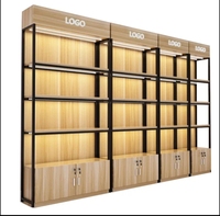 Meuble de présentation cosmétique en bois avec éclairage LED, couleur et dimensions personnalisables, étagères durables et faciles à nettoyer