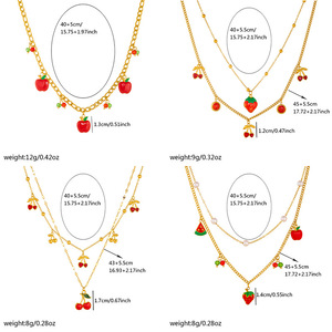 Fruit Pendant Necklace Zinc Alloy Multi-layer Apple Strawberry Cherry Design Party Jewelry - Product Image 5