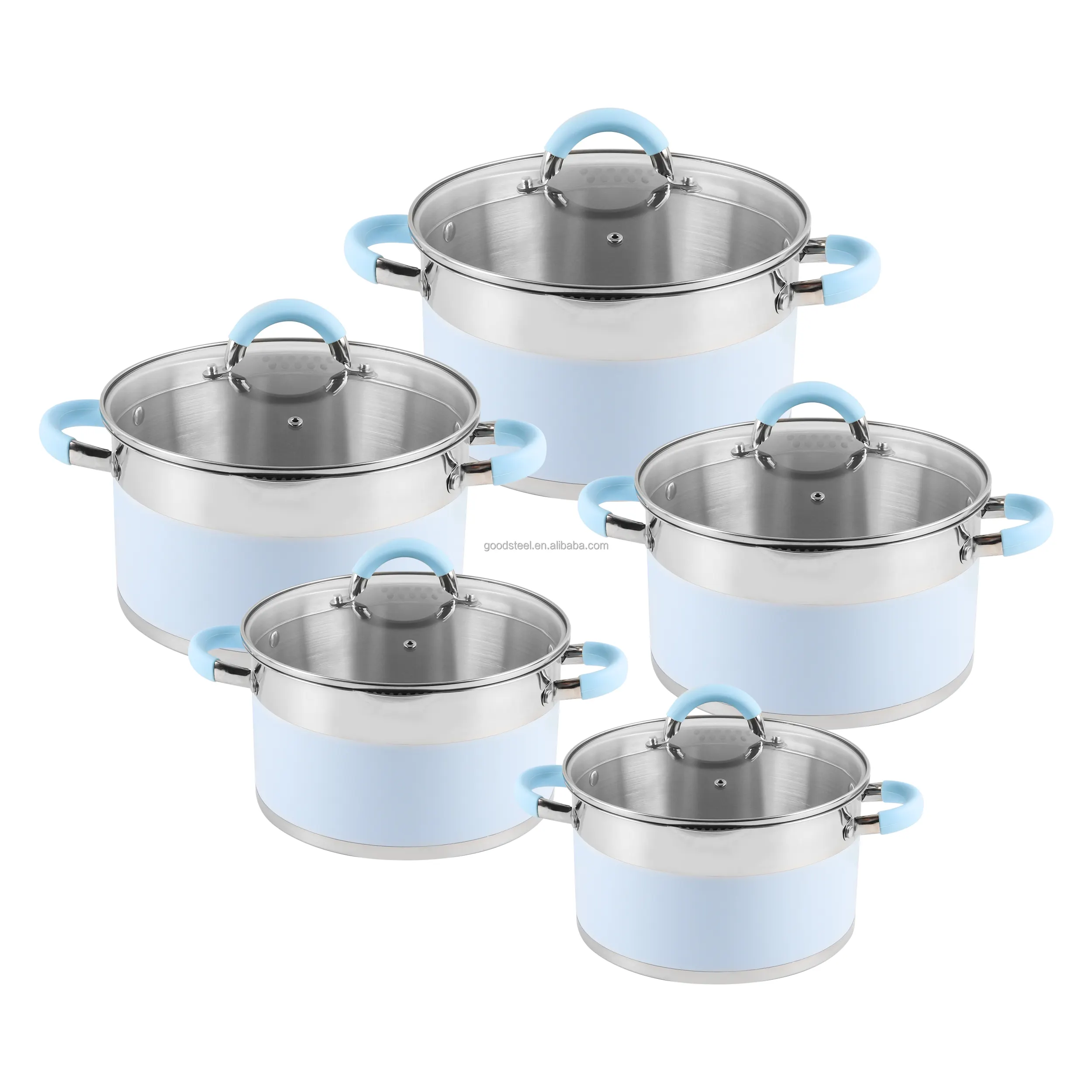 Maison et cuisine 2023 Ware 6 -12pcs En Acier Inoxydable Coloré Capsulé Marmites Et Casseroles Bleu Batterie De Cuisine Ensembles