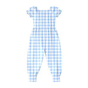 Combinaison décontractée personnalisée à carreaux colorés respirante en tissu peigné pour enfants, pantalon long de jogging et combinaison à manches courtes, assorties pour sœurs, 95% coton 5% - Product Image 4
