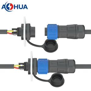 AHUA K15 Panel Mount Type Fast Locking Power Wire Male Female IP67 IP68 Waterproof Plugs 2 Pin