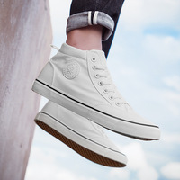 Chaussures montantes en tissu à lacets, décontractées, respirantes et antidérapantes, avec semelle épaisse et résistante à l'usure, entièrement noires, style basique pour skateboard