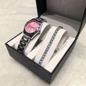 CHENXI 003A Relojes de Cuarzo Rosa para Mujer con Brazalete de Cadena de Diamantes de 18 cm y Caja de Regalo, Conjunto de Relojes Casuales para Mujer, Regalo de Belleza de 2 Piezas - Product Image 3