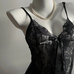 Sexy deep V lingerie see-through seductive nightgown, pure and alluring bodycon lace camisole and strappy nightgown set - Product Image 2