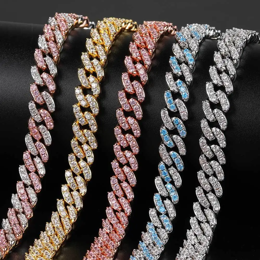 Hot Sale 9mm Diamond Cuban Link Chain Hip Hop Iced Out CZ Two Tone Miami Cuban Chain Necklace For Men Women Fashion Jewelry