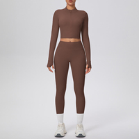 Ensemble de yoga pour femmes, 2 pièces, leggings de sport et veste à manches longues personnalisée avec fermeture éclair