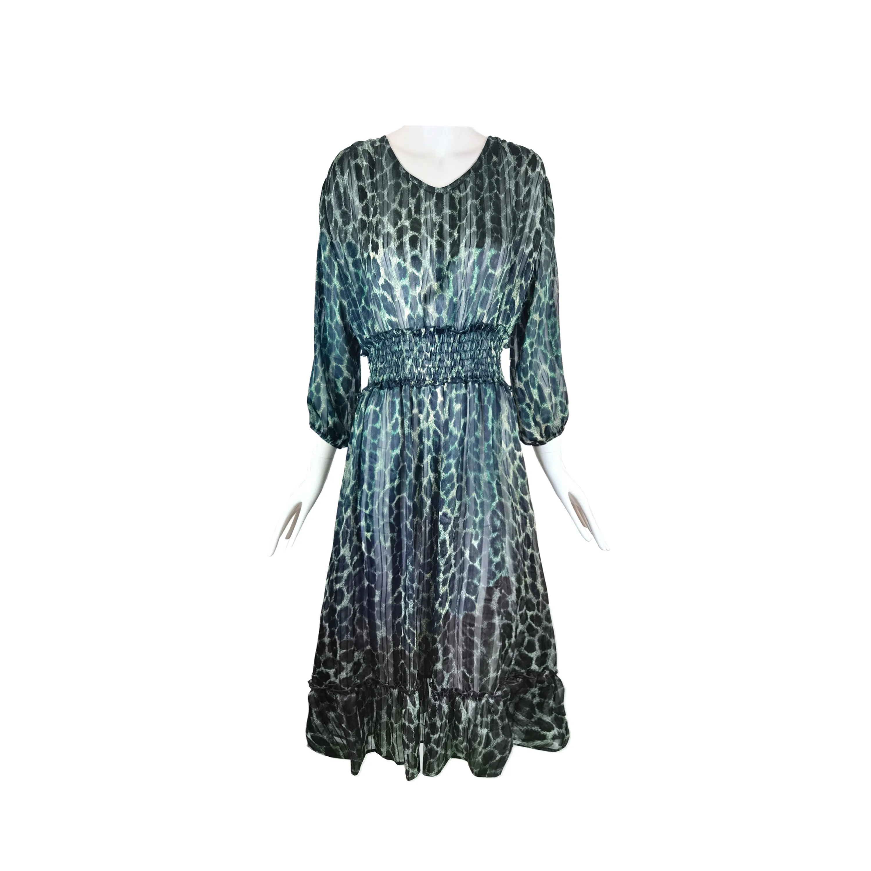 Lady Summer Elegant Modern Casual Leopard Dress 2022 Latest Wholesale Plus Size Women Loose Garment DYED Vintage Chiffon Woven