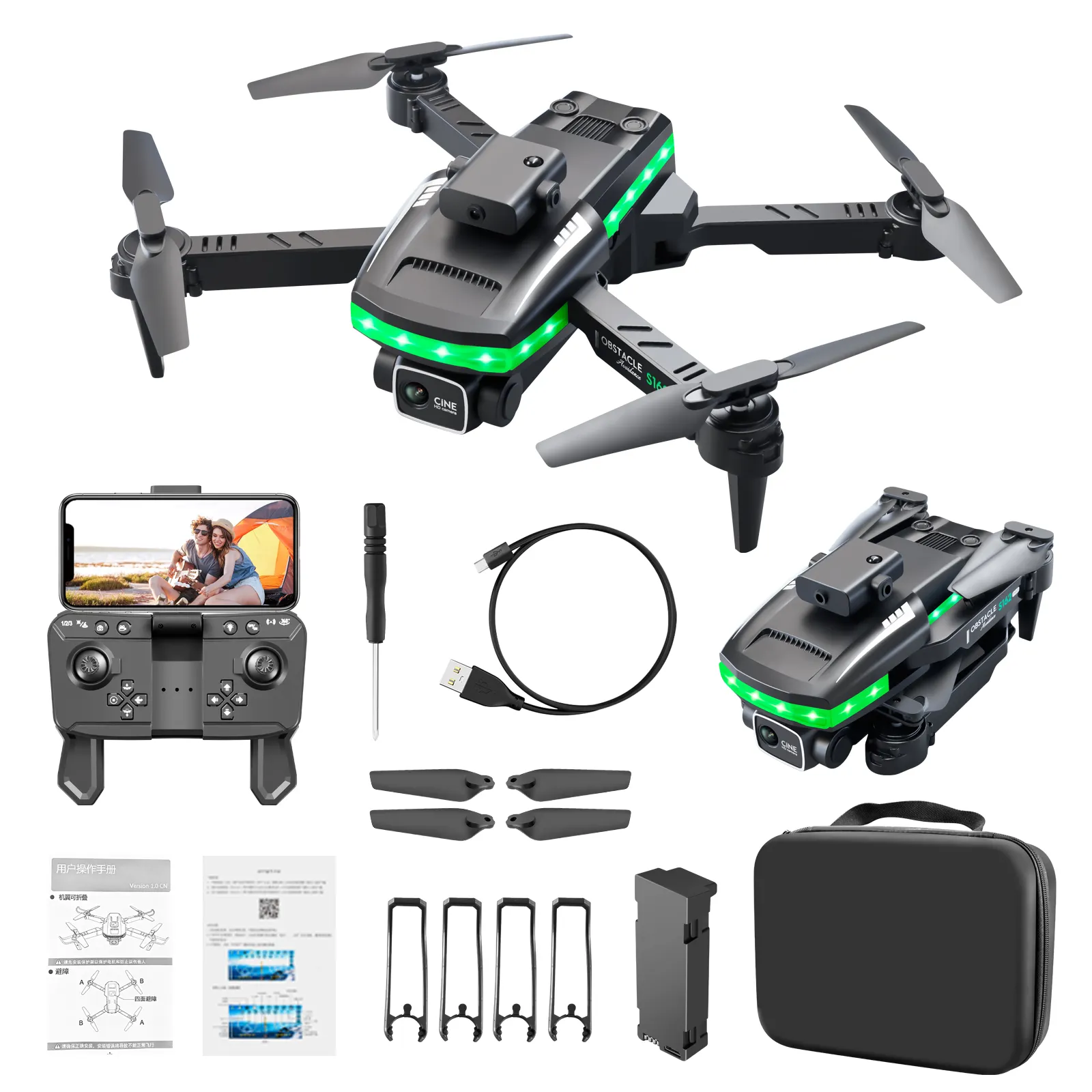 S162 Drone 4K Dual Camera 2.4G WIFI FPV Obstacle Avoidance Folding Quadcopter Remote Control Aircraft Beginner Drones Droness