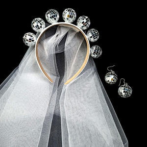 Set de Fiesta de Despedida de Soltera con Diadema de Bola de Discoteca con Velo y <span class=keywords><strong>Pendientes</strong></span> de Bola de Espejo a Juego, Decoración para la Última Noche de Soltera - Product Image 5