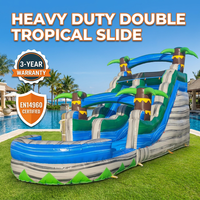 Toboggan aquatique gonflable commercial double piste palmier tropical géant en PVC facile à installer pour piscine