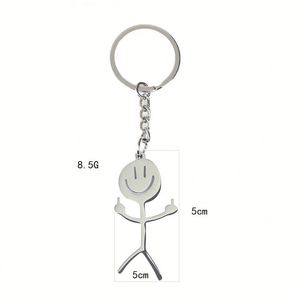 Porte-clés mignon en acier inoxydable en forme de couple avec dessin simple pour visage, pendentif mousqueton en forme de personnage - Product Image 5