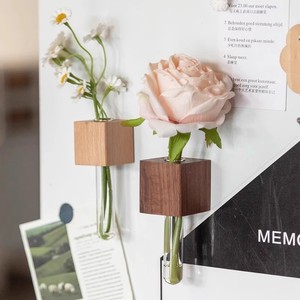 Solid Wood Magnetic Flower <b>Vase</b> With Acrylic Tube For Fridge Decorative Use - Product Image 2