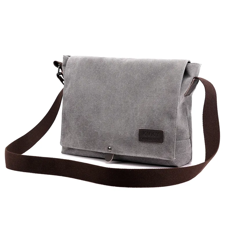 HZAILU Wholesale custom men's gray messenger bag canvas laptop shoulder bags for men