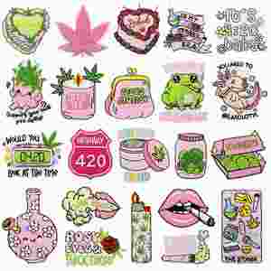 Hot Melt Adhesive Iron on Embroidered Personalized Cartoon Pink Series Mouth Cake Maple Leaf <b>Lighter</b> Patches Badges - Product Image 1
