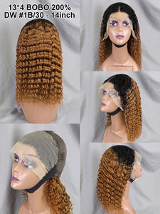 Dichte 200% 1B/30 Virgin Hair Lace Front Perücke 13x4 Transparente Spitze Deep Wave Hair Curly Perücken Echthaar Perücken Frontal Lace Bob - Product Image 5