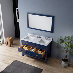 Meuble-lavabo de salle de bain autoportant moderne haut de gamme avec double vasque en céramique - Product Image 3