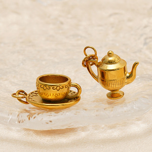 Collier en acier inoxydable avec pendentif théière et tasse, plaqué or 18 carats, pour femme, Acero Ganku - Product Image 3