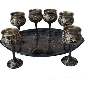 PARIJAT Handicraft 6-Piece <b>Goblet</b> Tray Pure Brass 4.2 Inch Wine Whisky Cocktail Serving <b>Goblets</b> for Bar Hotel Restaurant - Product Image 5