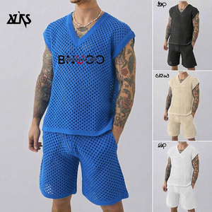 เสื้อยืดชายหาดถักลายปักโลโก้แบบกำหนดเองสำหรับผู้ชาย ไซส์ XL ผ้าฝ้ายตาข่ายระบายอากาศ ปักลายเรียบ คอวี สไตล์ลำลอง - Product Image 2