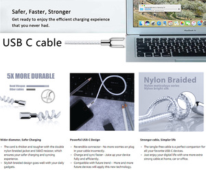 66 Wát USB-A để USB-C sạc nhanh cáp Kẽm hợp kim nylon bện 0.48Gbps tốc độ truyền cho Macbook Air/Pro - Product Image 5