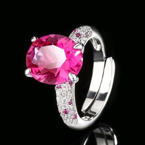 Bijoux de mode écologiques en cuivre, anneaux de doigt avec grosse pierre en zircon rouge et bleu de 10*12 mm pour femmes, look audacieux - Product Image 4