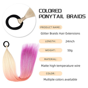 Extension de cheveux laser tressée <span class=keywords><strong>africaine</strong></span> en soie haute température, double trame, colorée, avec perruque en tendon de caoutchouc, queue de cheval or et argent - Product Image 2