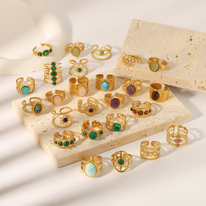 Bijoux à la mode or 18 carats plaqué acier inoxydable réglable creux pierre précieuse pierre naturelle anneau femmes <span class=keywords><strong>cadeau</strong></span> - Product Image 3