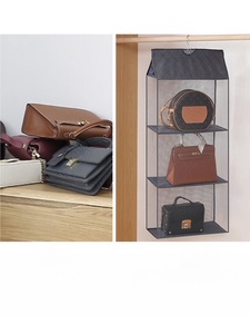Non-tissé 3 niveaux placard sacs pliable porte-vêtements sacs à main suspendus étagère <span class=keywords><strong>organisateur</strong></span> avec un crochet - Product Image 2