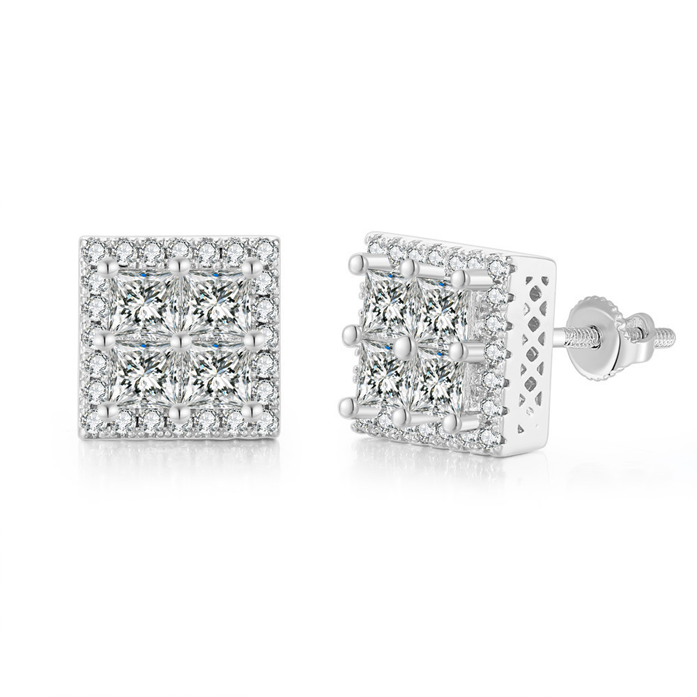 Silver square rhinestone threaded earrings [one]