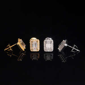 Pendientes de tuerca de moissanita con corte <span class=keywords><strong>esmeralda</strong></span> estilo hip hop, chapados en plata 925, con cierre de rosca, elegantes, <span class=keywords><strong>para</strong></span> mujer, de Kaleido Wholesale - Product Image 2