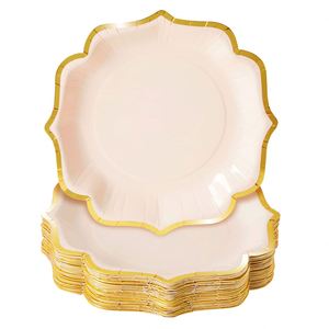Pink Paper Party <b>Plates</b> with Gold Foil Scalloped Edges 9 Inch Cute Fancy Modern Style for Themed Events Birthdays Bridal <b>Shower</b> - Product Image 1