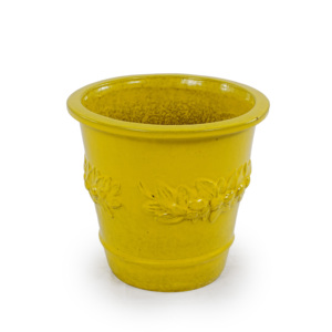 Pot de fleurs en céramique émaillée à motif elliptique gaufré de style américain, finition dégradée jaune lumineux, écologique, pour la maison et le jardin - Product Image 4