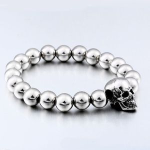 Edgy Punk Gold Skull Elastic <b>Beaded</b> <b>Bracelet</b> for <b>Men</b> Tactical 316L Stainless Steel Hypoallergenic Unisex Fashion Jewelry - Product Image 4