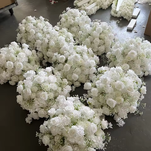 Centrotavola Moderno Artigianale con Sfera di Rose Bianche e <span class=keywords><strong>Rosa</strong></span>, Decorazione per Tavoli da Matrimonio ed Eventi, Fiori Artificiali - Product Image 1
