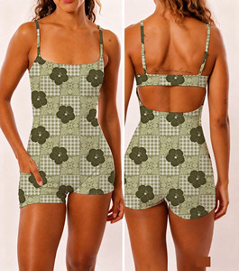 <span class=keywords><strong>Tuta</strong></span> <span class=keywords><strong>Corta</strong></span> da Donna con Motivo Hawaiano, Senza Maniche, con Spalline Regolabili in Tessuto Seta di Latte, per Adulti - Product Image 2