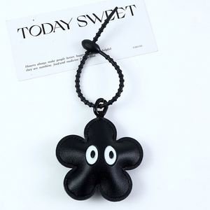 Fashion Gift PU Leather Keychain Black <b>Star</b> Flower Christmas Tree Keychain Bag Ornaments Hanging Pendants Keyrings - Product Image 4