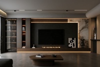 Ensemble de meuble mural TV moderne personnalisable, armoire d'angle incurvée, étagères ouvertes, montage mural, centre de divertissement pour salon, rangement