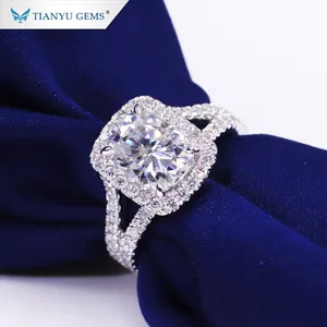 Tianyu gioielli Di Lusso allungata Cuscino Moissanite anello di fidanzamento con 1/2 Mirco asfaltata diamante split shank