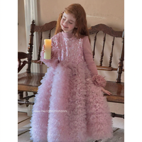 Nouvelle robe de princesse rose à sequins haut de gamme pour filles, style gâteau, pour anniversaire, dos nu, ensemble de robes pour enfants automne-hiver