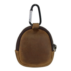 Handmade Leather <strong>Crazy</strong> Horse Mini Wallet <strong>Earphone</strong> Shell Student Custom Leather Coin Purse Keychain - Product Image 1