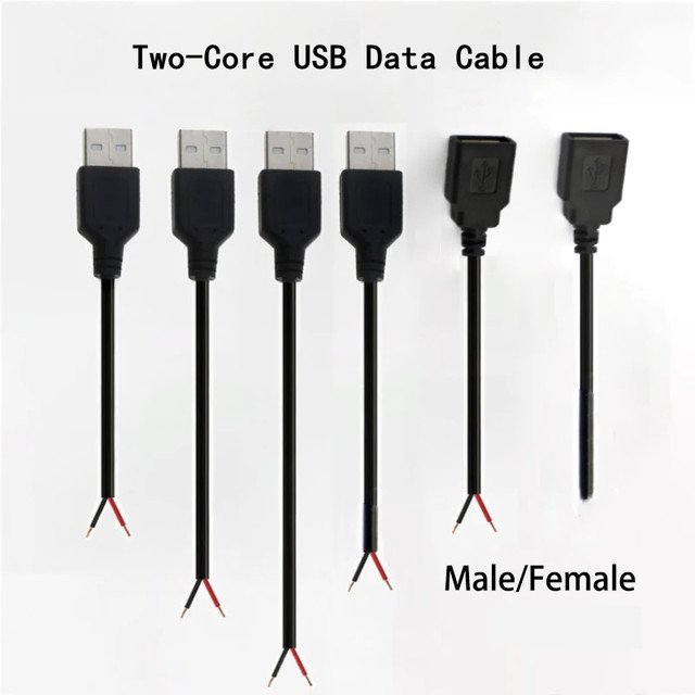 DC 5V 5A 2 Pin USB Male/Female Head Two-Core Charging Cable Soldered Power Line DIY Replacement Repair for Electronics