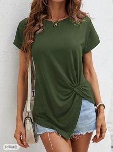 Mono de manga corta con cuello redondo para mujer, dobladillo anudado, camiseta informal de vacaciones con textura hueca, tops bonitos - Product Image 5